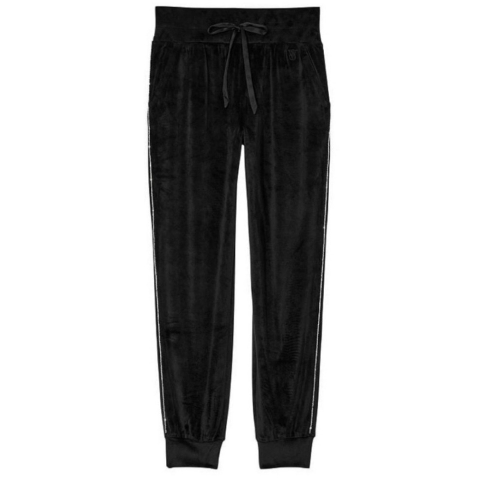 🕶️Victoria’s Secret On Point Black Velour Jogger Pants with Rhinestones XL